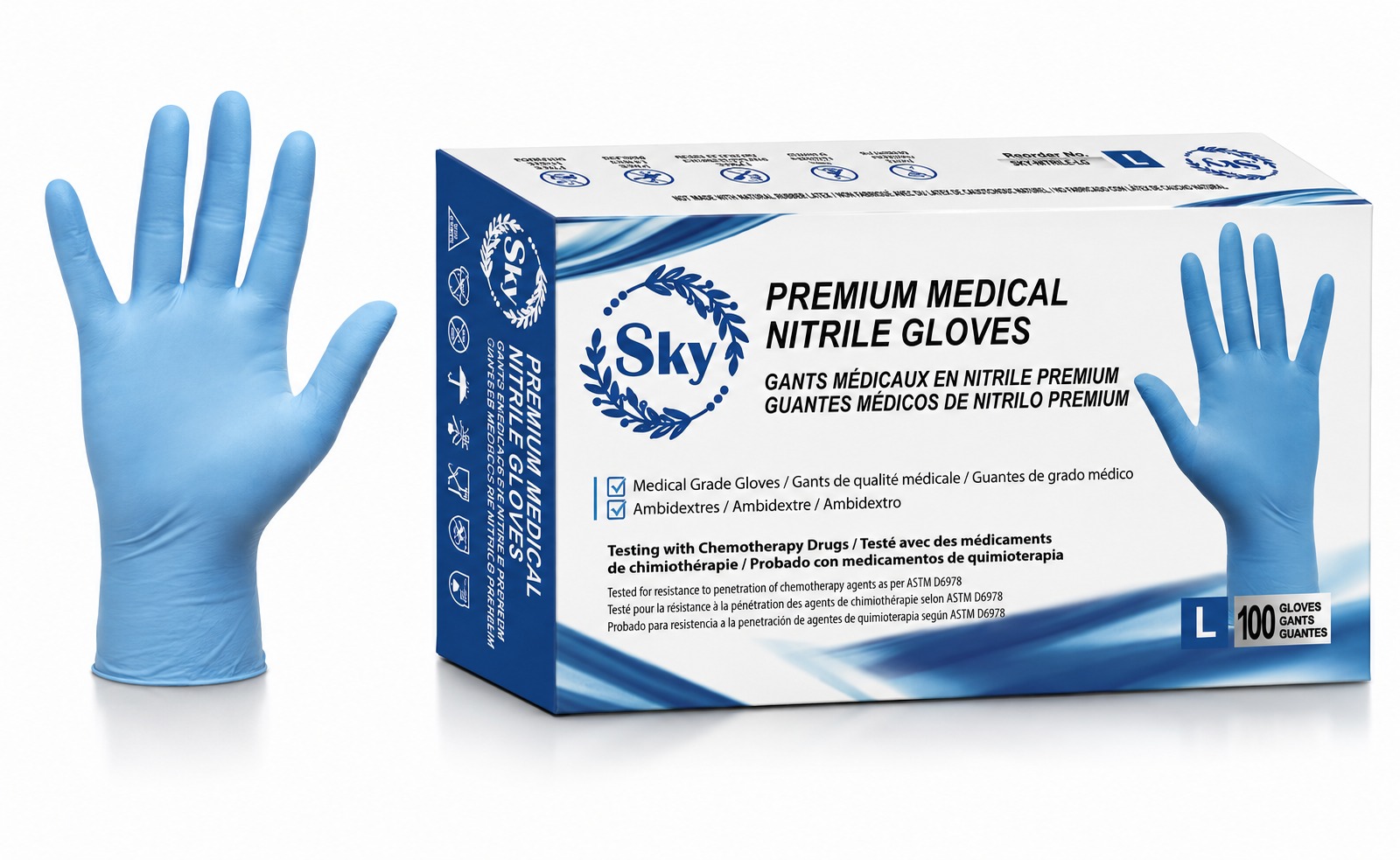 SKY SKY Blue Premium Medical Nitrile Gloves 3.5mil